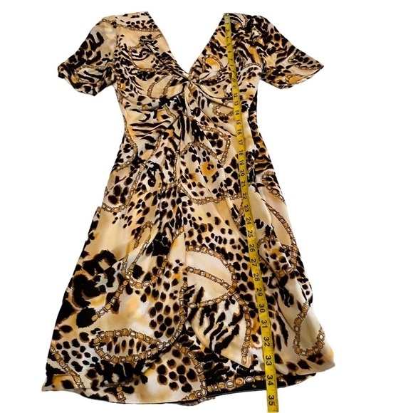 Rebecca Minkoff Silk Knotted V Neck Short Sleeve Mini Dress 2 Animal Novelty - Picture 7 of 14